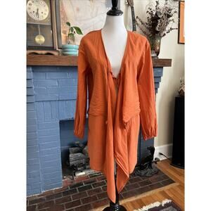 Faithfull The Brand Size 6 S 100% Cotton Floral Tie Wrap Top Orange